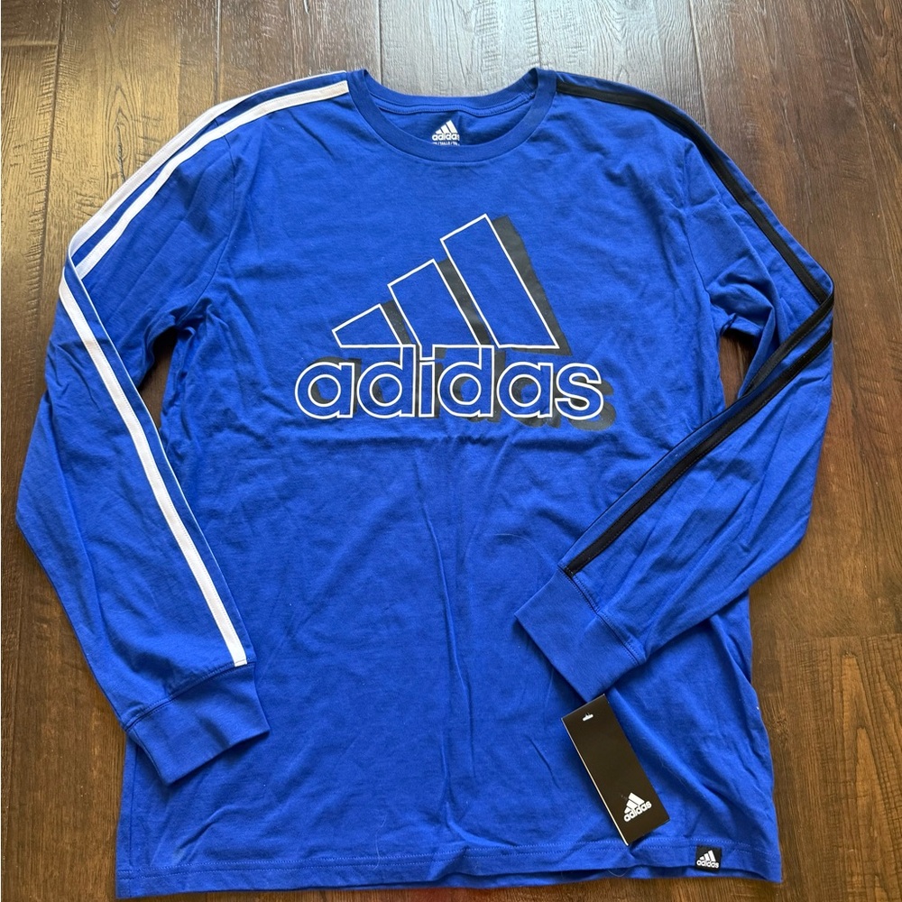 NEW WITH TAGS Adidas Boys Royal Blue Long Sleeve with Black and White Stripes